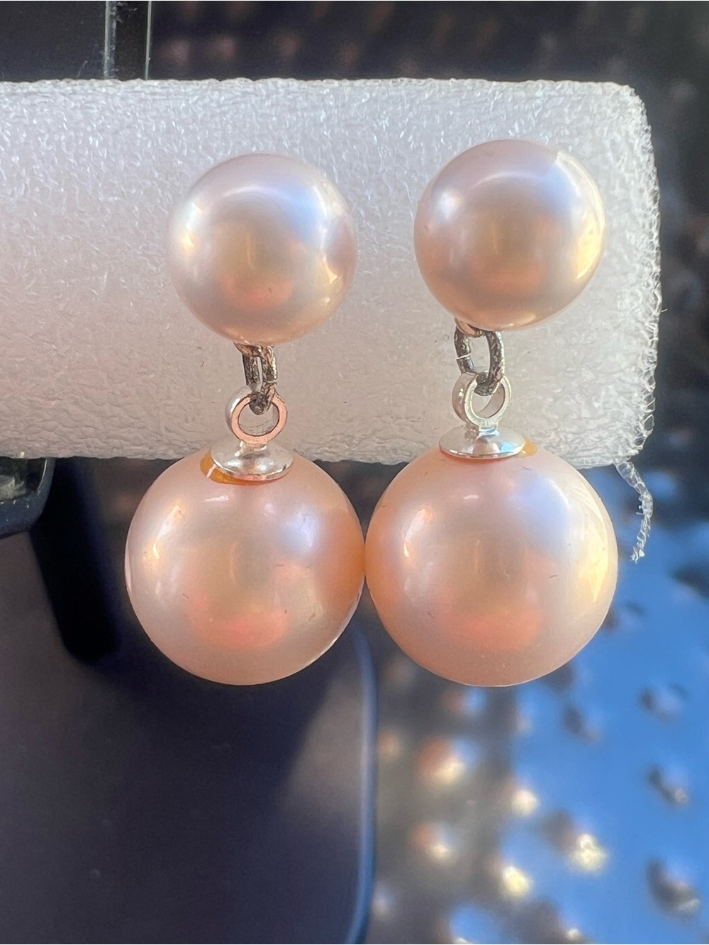 Classic Pink Pearl Drop Earrings - Elegant Double Pearl Dangle